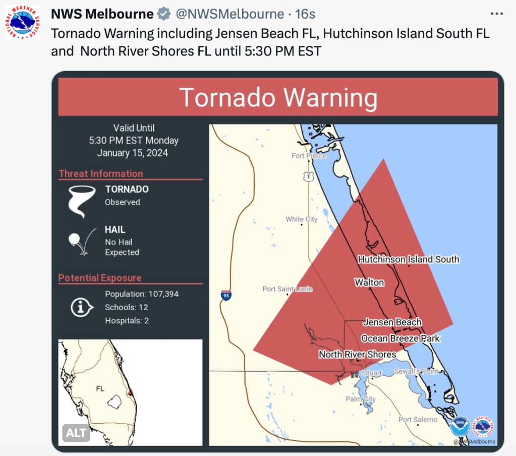 Tornado warning issued for our area