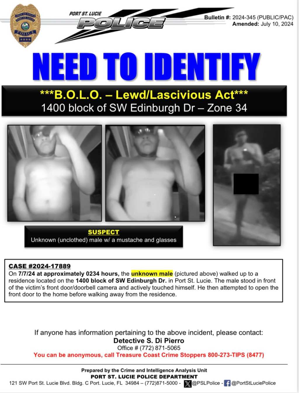 PSLPD Needs Your Help Identifying Suspect in Lewd and Lascivious&nbsp;Act