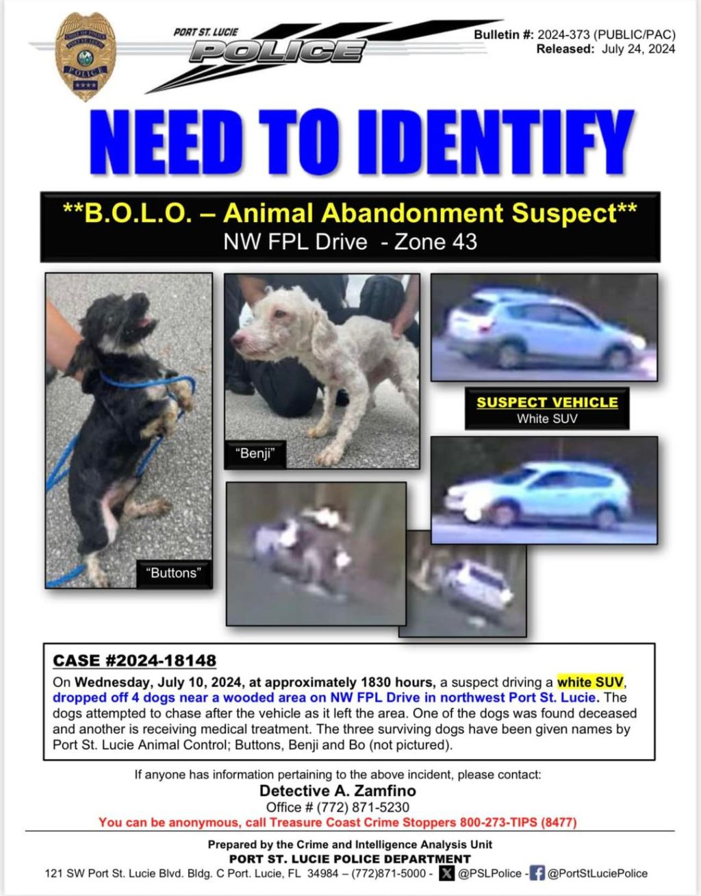 Port St Lucie Police  need your help to ID Animal Abandonment&nbsp;Suspect
