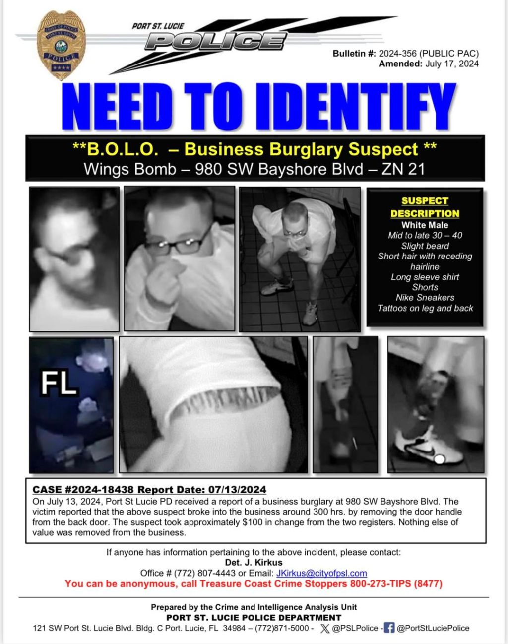 PSLPD Needs Your Help Identifying a Burglary&nbsp;Suspect